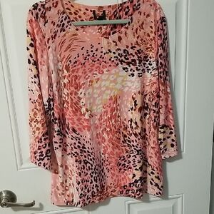 JM Collection Multicolor Animal Print Blouse, Stretchy, Fun New L